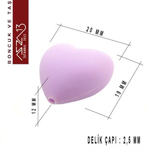Eflatun Silikon 19x20 mm Kalp Boncuk / Paket İçeriği 1 Adet