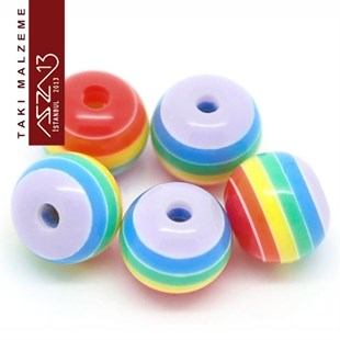 Gökkuşağı10 mm Yuvarlak Epoksi Boncuk / Paket İçeriği 10 Adet