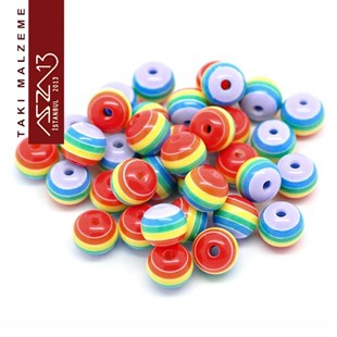Gökkuşağı10 mm Yuvarlak Epoksi Boncuk / Paket İçeriği 10 Adet