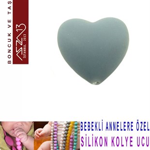 Gri Silikon 19x20 mm Kalp Boncuk / Paket İçeriği 1 Adet
