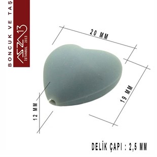 Gri Silikon 19x20 mm Kalp Boncuk / Paket İçeriği 1 Adet