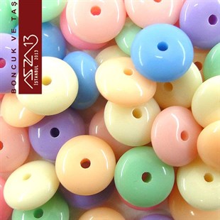 Karışık Pastel Renk, Akrilik, 10 mm Disk Boncuk (50 gr) / Paket İçeriği 100 Adet