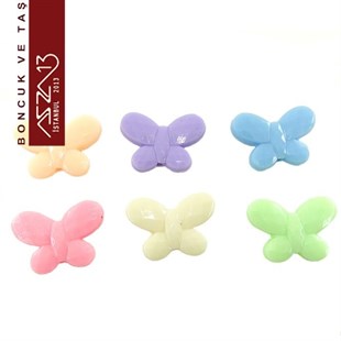 Karışık Pastel Renk, Akrilik, 16x22 mm Kelebek Boncuk (50 gr) / Paket İçeriği 55 Adet