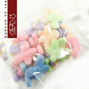 Karışık Pastel Renk, Akrilik, 16x22 mm Kelebek Boncuk (50 gr) / Paket İçeriği 55 Adet