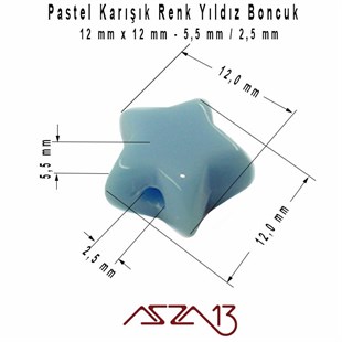 Karışık Pastel Renkli 12 mm Yıldız Boncuk / Paket İçeriği 40 Adet