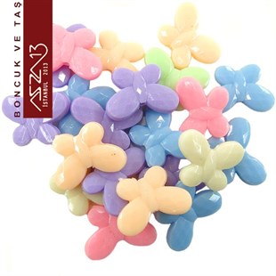 Karışık Pastel Renk, Akrilik, 16x22 mm Kelebek Boncuk (50 gr) / Paket İçeriği 55 Adet