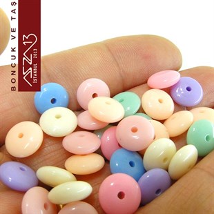 Karışık Pastel Renk, Akrilik, 10 mm Disk Boncuk (50 gr) / Paket İçeriği 100 Adet