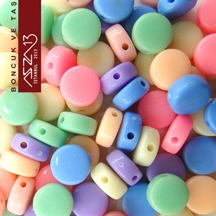 Karışık Pastel Renk, Akrilik, 6 mm Yassı Yuvarlak Boncuk (25 gr) / Paket İçeriği 260 Adet