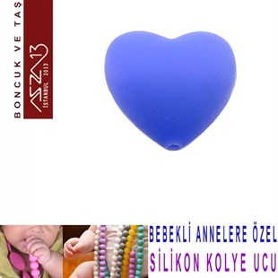 Kobalt Mavi Silikon 19x20 mm Kalp Boncuk / Paket İçeriği 1 Adet