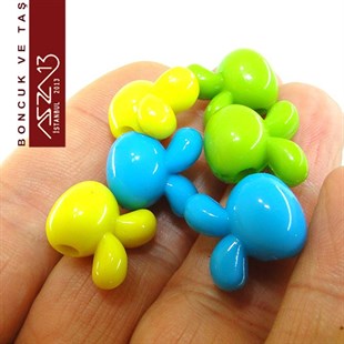Mavi-Yeşil-Sarı, Akrilik, 16x16 mm Tavşan Boncuk (10 gr) / Paket İçeriği 6 Adet
