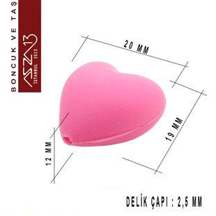 Pembe Silikon 19x20 mm Kalp Boncuk / Paket İçeriği 1 Adet