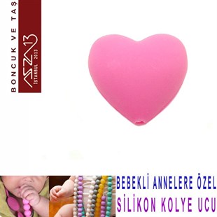 Pembe Silikon 19x20 mm Kalp Boncuk / Paket İçeriği 1 Adet