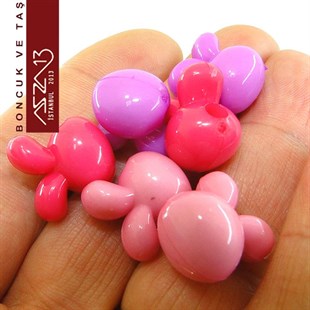 Pembe-Kırmızı-Mor, Akrilik, 16x16 mm Tavşan Boncuk (10 gr) / Paket İçeriği 6 Adet