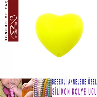 Sarı Silikon 19x20 mm Kalp Boncuk / Paket İçeriği 1 Adet