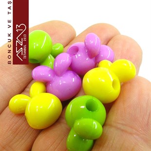 Sarı-Yeşil-Mor, Akrilik, 16x16 mm Tavşan Boncuk (10 gr) / Paket İçeriği 6 Adet