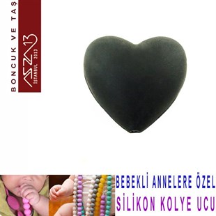 Siyah Silikon 19x20 mm Kalp Boncuk / Paket İçeriği 1 Adet
