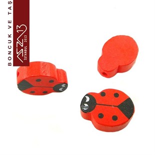 Uğur Böceği 14x18 mm, Kırmızı Ahşap Boncuk (17,0 Gr) / Paket İçeriği 24 Adet