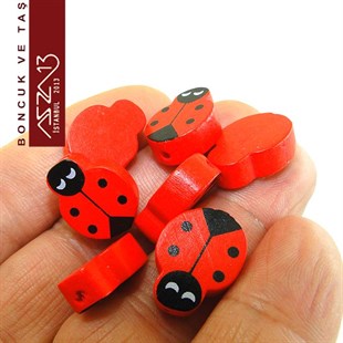 Uğur Böceği 14x18 mm, Kırmızı Ahşap Boncuk (17,0 Gr) / Paket İçeriği 24 Adet