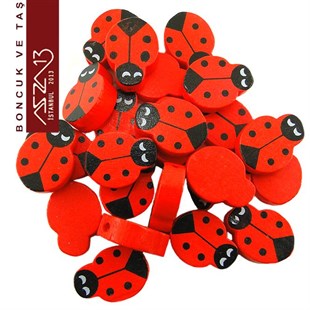 Uğur Böceği 14x18 mm, Kırmızı Ahşap Boncuk (17,0 Gr) / Paket İçeriği 24 Adet