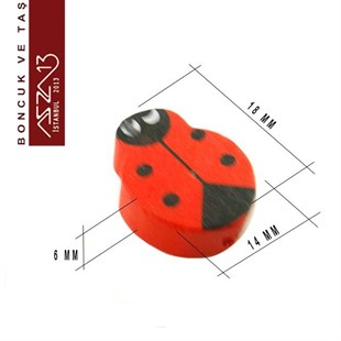 Uğur Böceği 14x18 mm, Kırmızı Ahşap Boncuk (17,0 Gr) / Paket İçeriği 24 Adet