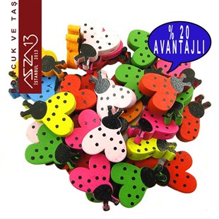 Uğur Böceği 17x20 mm, Karışık Renk Ahşap Boncuk (17,0 Gr) / Paket İçeriği 34 Adet