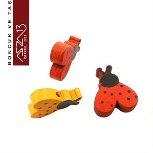 Uğur Böceği 17x20 mm, Karışık Renk Ahşap Boncuk (17,0 Gr) / Paket İçeriği 34 Adet