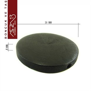 Yassı Yuvarlak 30/5 mm, Siyah Ahşap Boncuk (7,4 Gr) / Paket İçeriği 3 Adet