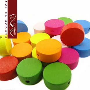 Yassı Yuvarlak 12,5/5,5 mm, Karışık Renkli, Ahşap Boncuk (9,2 Gr) / Paket İçeriği 20 Adet