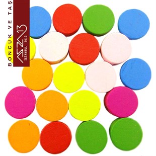 Yassı Yuvarlak 12,5/5,5 mm, Karışık Renkli, Ahşap Boncuk (9,2 Gr) / Paket İçeriği 20 Adet