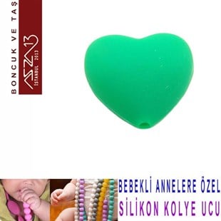 Yeşil Silikon 19x20 mm Kalp Boncuk / Paket İçeriği 1 Adet