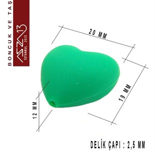 Yeşil Silikon 19x20 mm Kalp Boncuk / Paket İçeriği 1 Adet