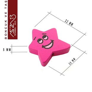 Yıldız 20x22 mm, Gülen Yüz Ahşap Boncuk (3,0 Gr) / Paket İçeriği 4 Adet
