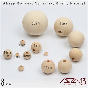 Yuvarlak 8 mm, Naturel Sandal Ağacı, Ahşap Boncuk / Paket İçeriği 20 Adet