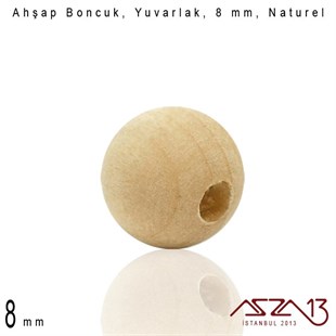 Yuvarlak 8 mm, Naturel Sandal Ağacı, Ahşap Boncuk / Paket İçeriği 20 Adet