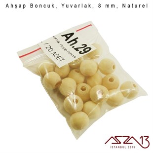 Yuvarlak 8 mm, Naturel Sandal Ağacı, Ahşap Boncuk / Paket İçeriği 20 Adet