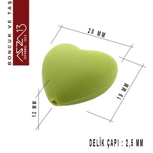 Zeytin Yeşili Silikon 19x20 mm Kalp Boncuk / Paket İçeriği 1 Adet