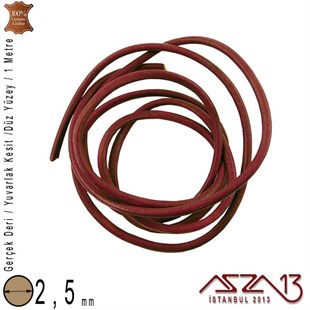 Gerçek Deri - 2,5 mm - Koyu Bordo - Yuvarlak Kesit - Kordon  / 1 Metre
