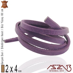 Gerçek Deri - 2x4 mm - Mor - Düz Yüzey - Dikdörtgen Kesit - Kordon / 60 cm