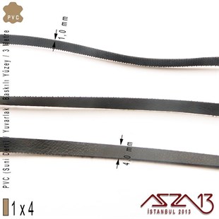 Yapay Deri - 1x4 mm - Siyah - Düz Yüzey - Dikdörtgen Kesit - Yassı Kordon / 3 Metre