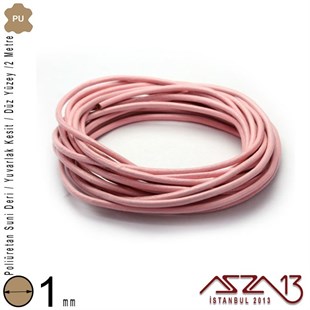 Yapay Deri - 1 mm - Pembe - Düz Yüzey - Yuvarlak Kesit - Kordon / 2 Metre
