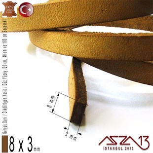 Gerçek Deri - 8x3 mm - Koyu Tan - Düz Yüzey - Dikdörtgen Kesit Kordon / 20 cm - 40 cm - 100 cm