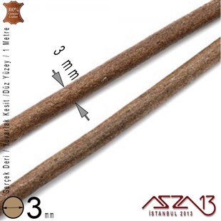 Gerçek Deri - 3 mm - Naturel - Düz Yüzey - Yuvarlak Kesit - Kordon / 1 Metre
