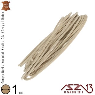Gerçek Deri - 1 mm - Bej - Düz Yüzey - Yuvarlak Kesit - Kordon / 1 Metre