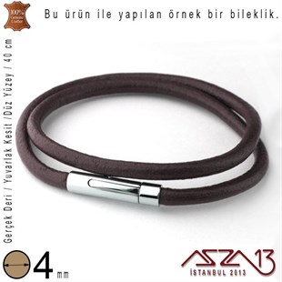 Gerçek Deri - 4 mm - Kahverengi - Düz Yüzey - Yuvarlak Kesit - Kordon / 40 cm