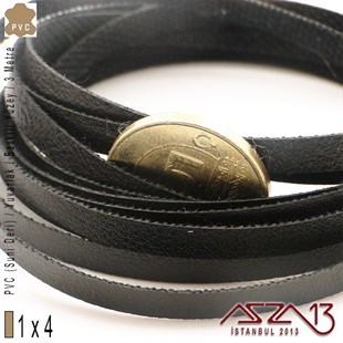 Yapay Deri - 1x4 mm - Siyah - Düz Yüzey - Dikdörtgen Kesit - Yassı Kordon / 3 Metre