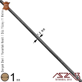 Gerçek Deri - 1 mm - Siyah - Düz Yüzey - Yuvarlak Kesit - Kordon / 1 Metre