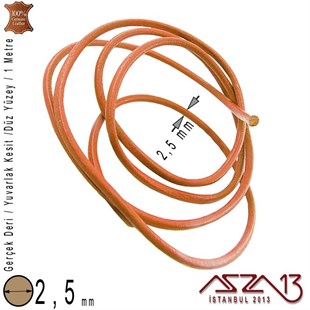 Gerçek Deri - 2,5 mm - Taba - Düz Yüzey - Yuvarlak Kesit - Kordon / 1 Metre