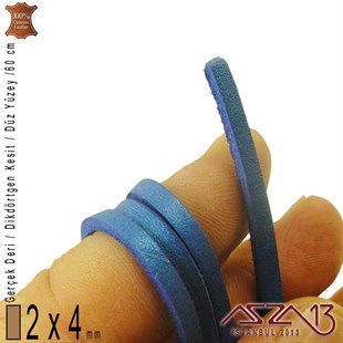 Gerçek Deri - 2x4 mm - Denizci Mavi - Düz Yüzey - Dikdörtgen Kesit - Kordon / 60 cm
