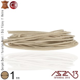 Gerçek Deri - 1 mm - Bej - Düz Yüzey - Yuvarlak Kesit - Kordon / 1 Metre