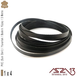 Yapay Deri - 1x4 mm - Siyah - Düz Yüzey - Dikdörtgen Kesit - Yassı Kordon / 3 Metre
